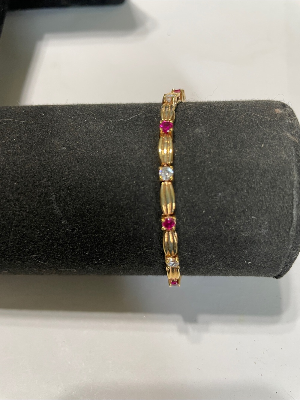 Gold-Plated Bracelet with Pink and Crystal Stones   8/11/6
